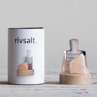 Rivsalt Original - Himalayan Pink Rock Salt, Stainless Steel Grater with Oak Stand