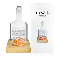 Rivsalt Kitchen - Himalayan Pink Rock Salt, Stainless Steel Grater with Oak Stand