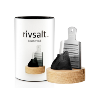 Rivsalt Liquorice - Premium Raw Licorice, Stainless Steel Grater, Oak Stand