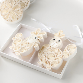 Quilling Hen & Rooster- Off-White H10cm 2pcs Set