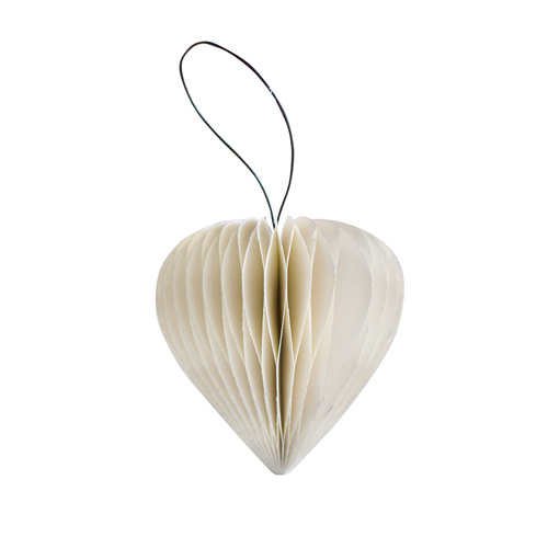 Off-white Paper Heart Ornament with Silver Glitter Edge H9cm