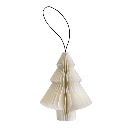 Off-white Paper Tree Ornament with Silver Glitter Edge H10cm