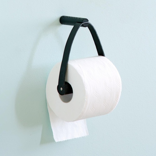 By Wirth Toilet Roll Holder - Black Oak and Black Leather - Wall Mounted