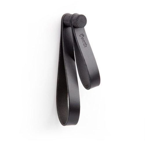by Wirth Double Loop Wall Hook Hanger - Black Oak and Black Leather