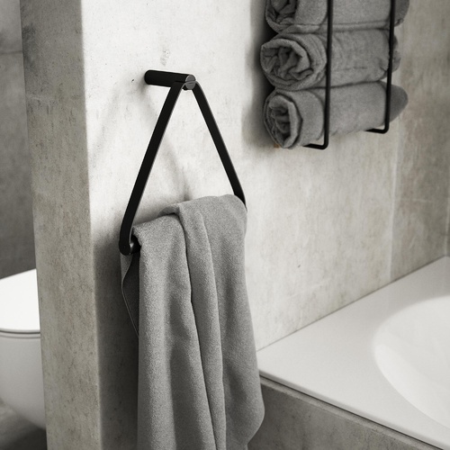 by Wirth Towel Hanger - Black Metal and Black Leather